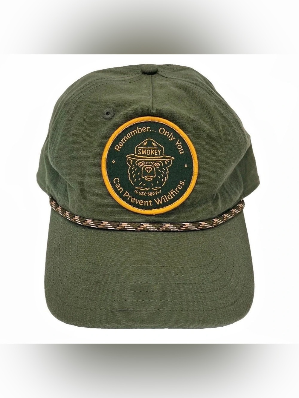 Smokey Bear Mad Engine Hat Cap Snap Back Mens One Size Green Rope Wildfires